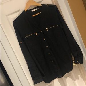 Calvin Klein Zip-Pocket Utility Top.Size M bl/gold